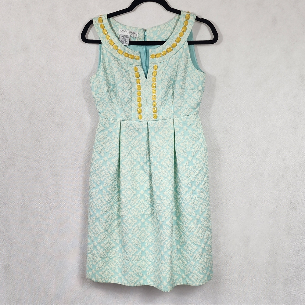 Maggie London Jacquard Beaded Print Dress